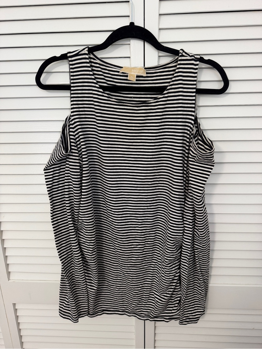 Michael Kors Black & White Striped Cold-Shoulder Tank Size XL